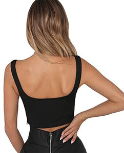 Deep V Neck Sleeveless Crop Top