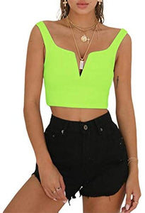 Deep V Neck Sleeveless Crop Top
