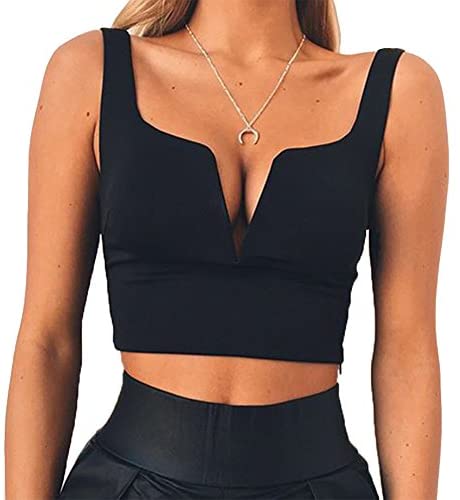 Deep V Neck Sleeveless Crop Top