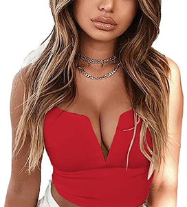 Deep V Neck Sleeveless Crop Top