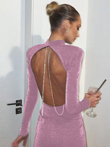 Sexy Backless Chain Glitter Party Dress