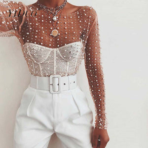 O-Neck Sexy Lace Mesh Shirt