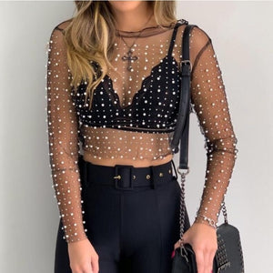 O-Neck Sexy Lace Mesh Shirt