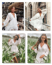 Load image into Gallery viewer, White lace long sleeve mini party dress