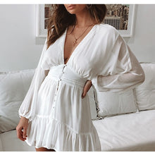 Load image into Gallery viewer, White lace long sleeve mini party dress