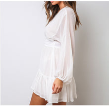 Load image into Gallery viewer, White lace long sleeve mini party dress