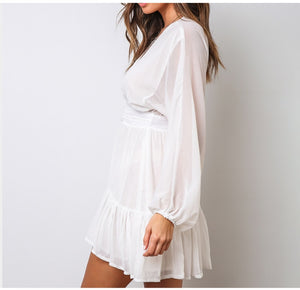 White lace long sleeve mini party dress