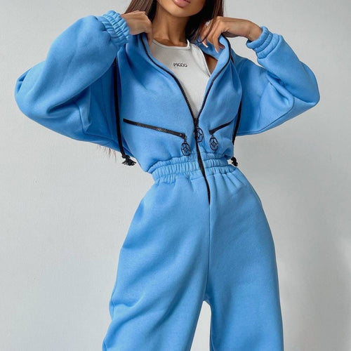 Hooded zipper jumpsuits