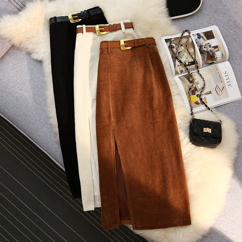 A-line high waist corduroy skirt