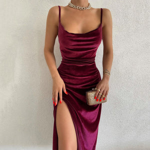 Elegant evening velvet sleeveless gown