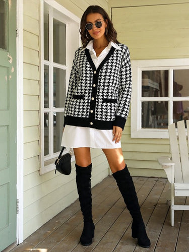 Button black houndstooth cardigan