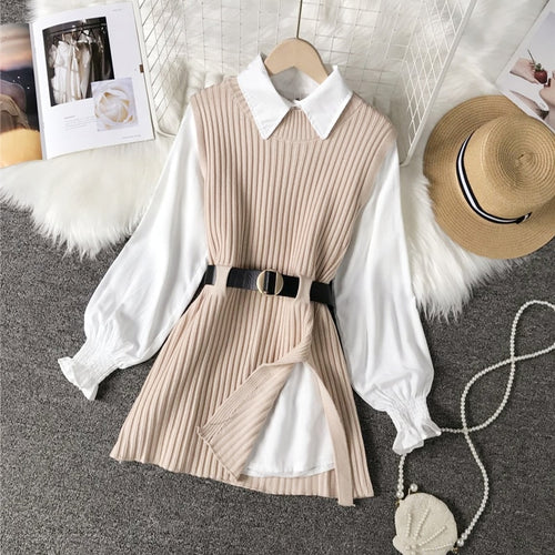 Two piece set lantern sleeve shirt